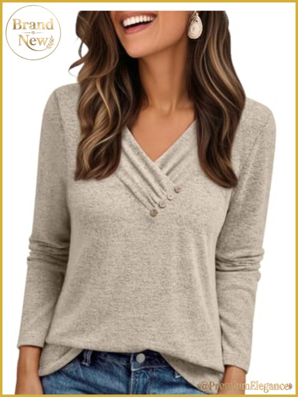 Womens Long Sleeve V-Neck Button Tunic Blouse Business Casual Wrinkle Resistant